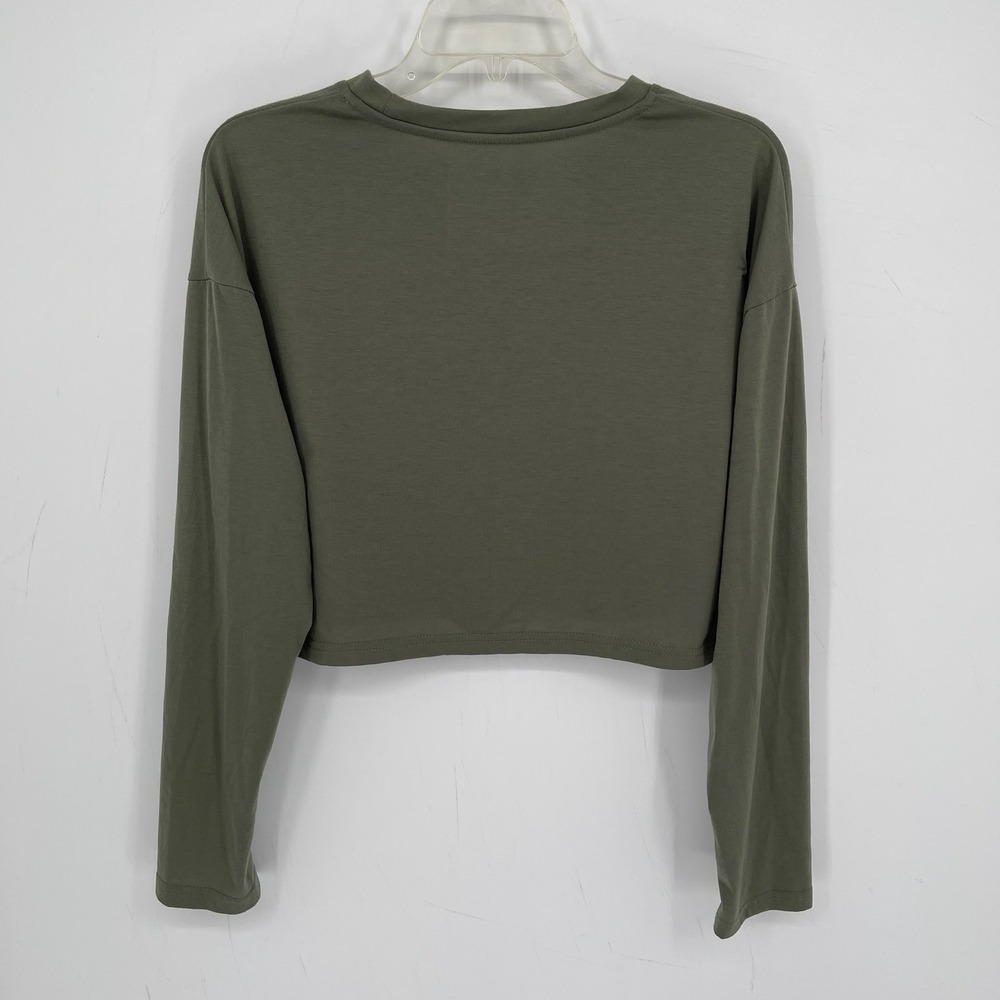 Shein Women's Green Long Sleeve Crew Neck Cropped T-Shirt Size Large